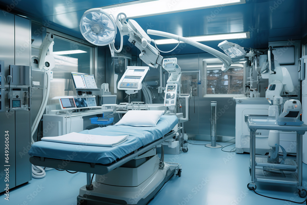 Modern equipment in operating room. Medical devices for neurosurgery Modern equipment in operating room. Medical devices for neurosurgery