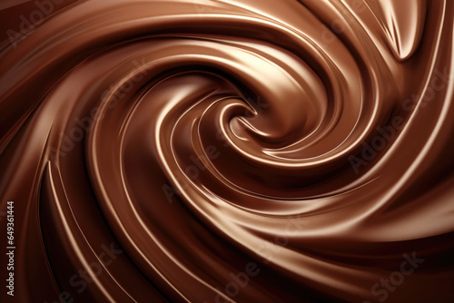 Melted chocolate. Liquid chocolate background with swirl effect. Tasty confectionary