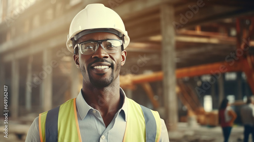 Attractive African American engineer at work on construction site.