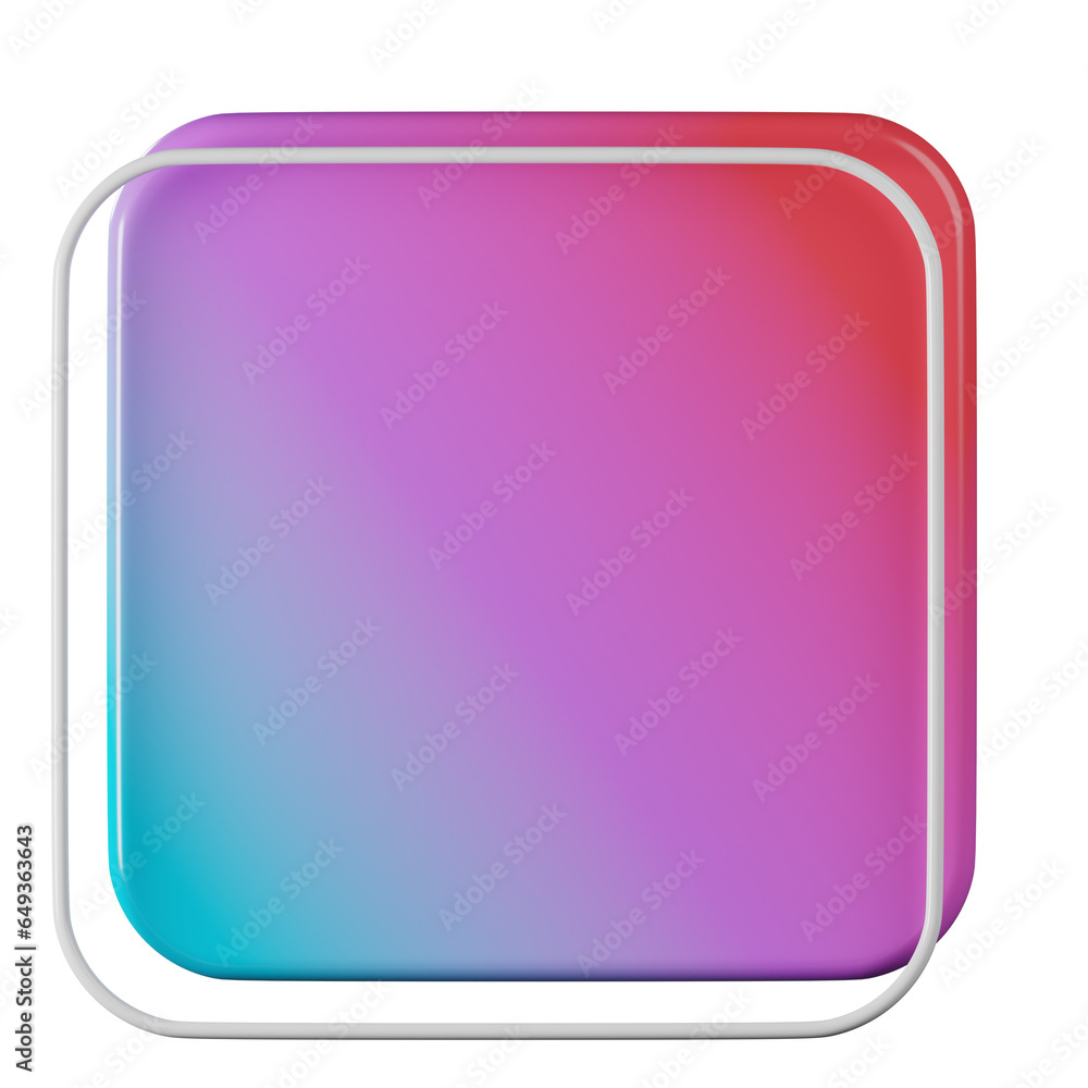 Square shape, red blue gradient 3d rendering. Square shape, red blue gradient 3d rendering.