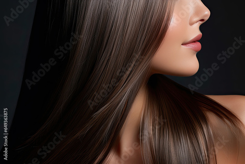 Close up of a woman with healthy brunette hair, National Hair Day banner 