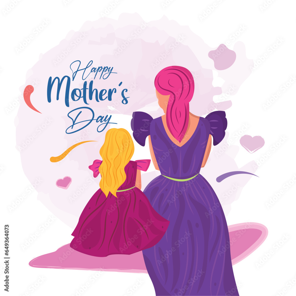 Mother character sitting next to her daughter Mother day celebration Vector Mother character sitting next to her daughter Mother day celebration Vector
