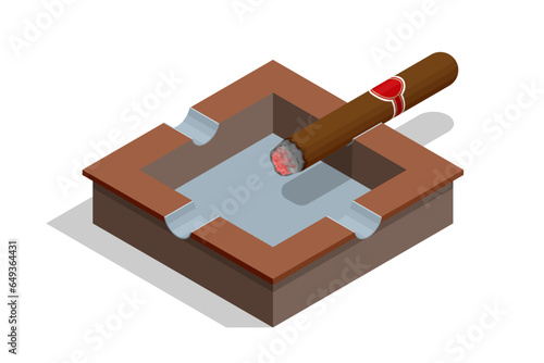 Isometric smoking cigar isolated on white background. Handcrafted Brown cigar made with real tobacco leaves.