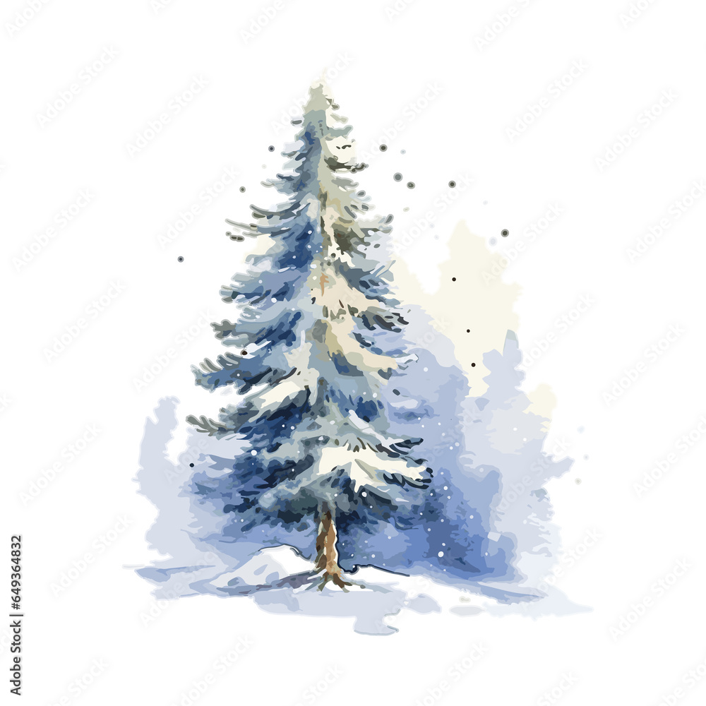 Watercolor fir tree in snow , PNG, Illustration