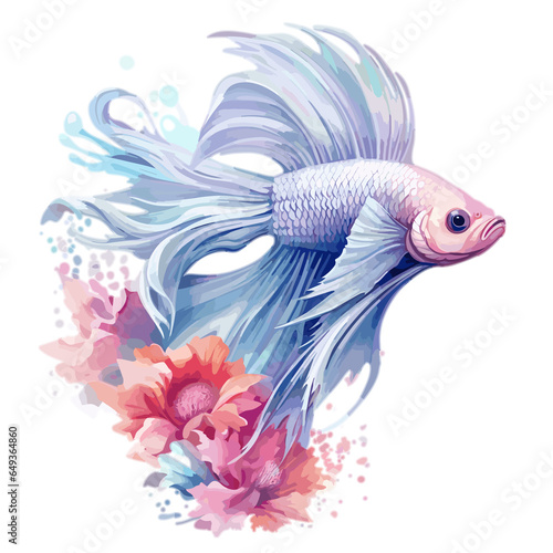 White Floral Fighter Fish Floral Fighter Fish , PNG, Illustration © MI coco
