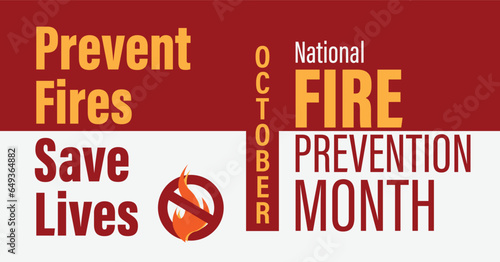 National fire prevention month banner. Observed to create fire safety awareness in October.
