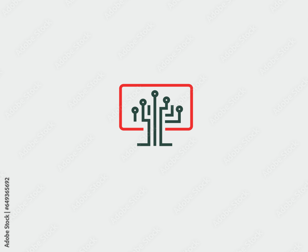 Linear icon, computer and ai technology Linear icon, computer and ai technology