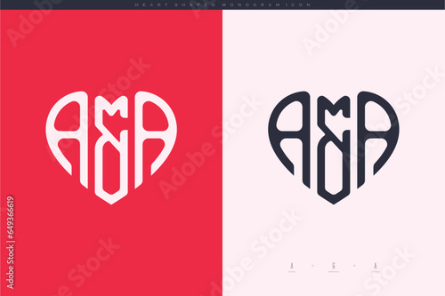 Initial AA letters with red heart and love logo flat icon monogram concept