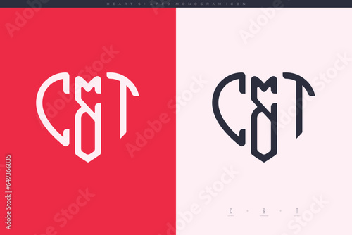 Initial CT letters with red heart and love logo flat icon monogram concept