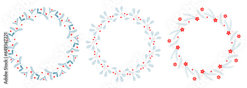Set of Christmas wreath. Decorative elements for cards, invitations, sale, scrapbooking. Vector illustration.	
