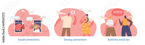 Isolated Elements With Male And Female Characters Form Connection And Friendship To Build Social Tie Vector Illustration