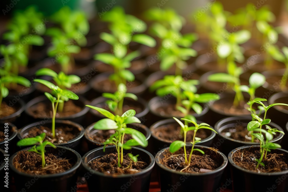 Variety of seedlings, multitude of different young plants in the nursery Variety of seedlings, multitude of different young plants in the nursery