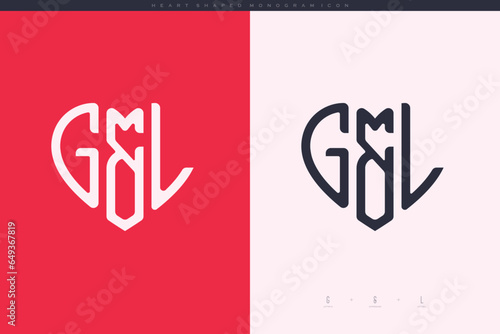 Initial GL letters with red heart and love logo flat icon monogram concept