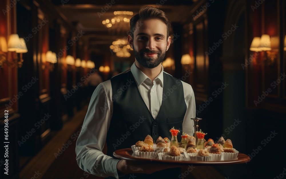Elegant Tray Service A Professional Waiter