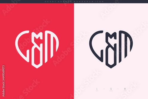 Initial LM letters with red heart and love logo flat icon monogram concept