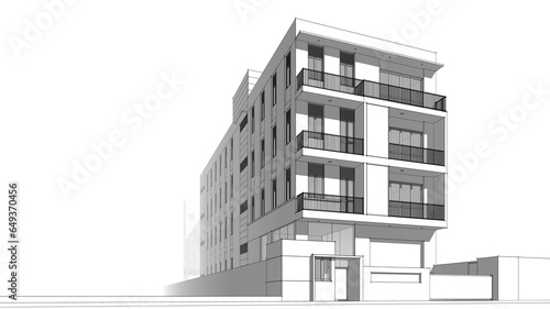 Modern building architectural sketch 3d illustration