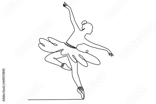 One continuous line drawing of ballet dancer. Female ballerina, dancer in simple linear style. Editable stroke. Doodle outline vector illustration