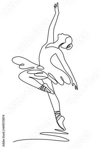 One continuous line drawing of ballet dancer. Illustration shows a Ballerina in motion. Art. Ballet. Editable stroke. Doodle outline vector illustration