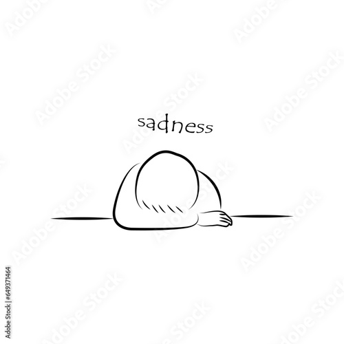 man with his head bowed. line art. sadness cartoon illustration.