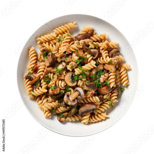Plate of Mushroom Pasta Isolated on a Transparent Background