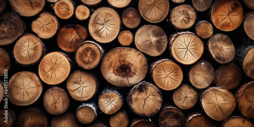 Wooden natural sawn logs as background. Created with AI tools