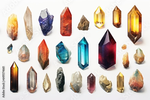 Lithography of gemstones collection. Crystals and minerals background. AI generative