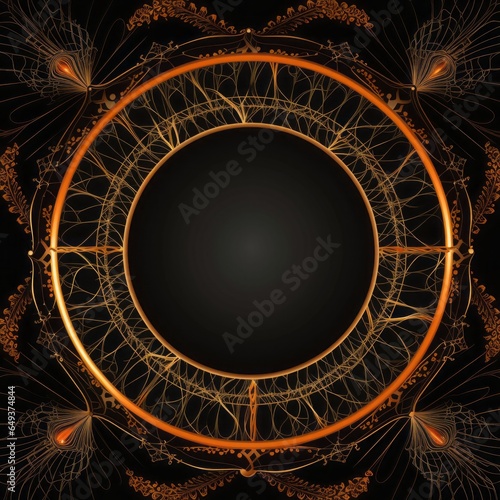 black background with orange circle intricate and detailed boarder halloween