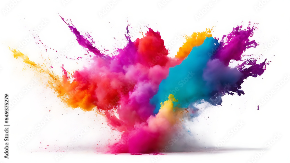 Multicolor powder smoke explosion holi paint white background. generated ai