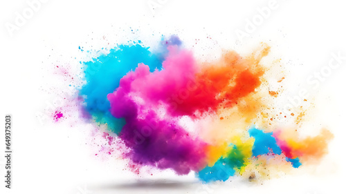 Holi paint rainbow multi colored powder explosion on white background. Abstract 3d explosion wallpaper generated ai © UN