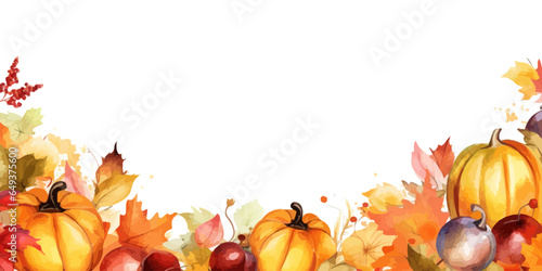 Autumn panorama and pumpkins colorful watercolor frame. Autumn. Vector illustration design.