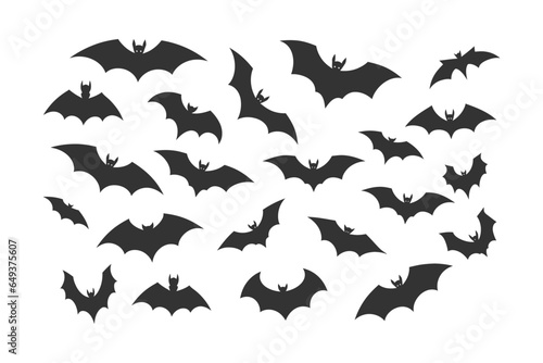 Doodle Black silhouette of bats. Vector illustration design.