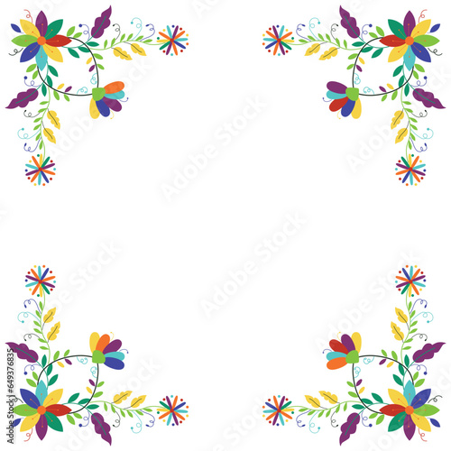 Wallpaper Mural Folk embroidery frame. Design template for fiesta invitation, wedding and birthday invitation card, greeting card, restaurant menu. Mexican Otomi Tenango embroidery style. Square floral border. Vector Torontodigital.ca