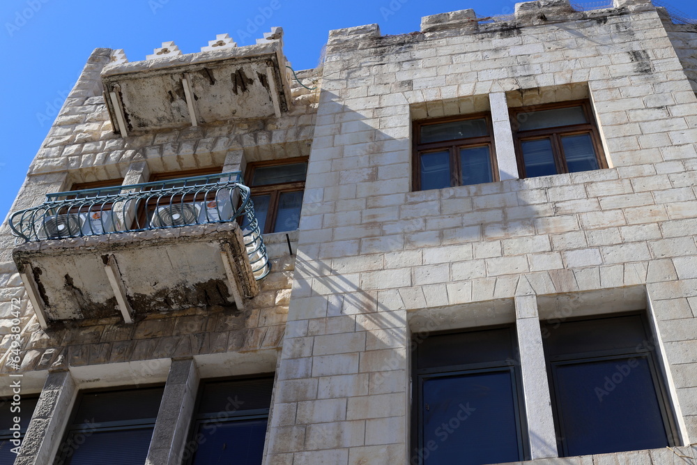 External balcony on the facade of a residential building. External balcony on the facade of a residential building.
