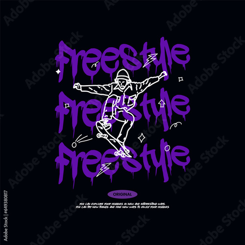 Vector illustration freestyle skateboard simple vintage t shirt