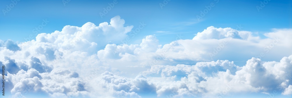 Early Morning Cloudscape: Puffy White Fluffy Clouds in Blue Sky - Clean Air for Blue Skies Concept