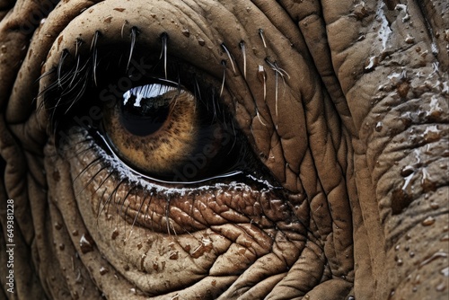 Closeup of an Elephant Eye Weeping a Tear in Macro Detail, Safari Animal in Sadness © AIGen