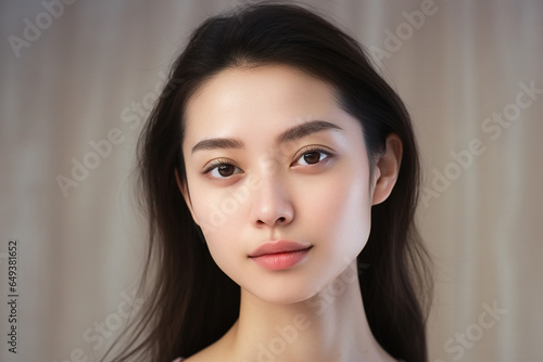 Photo of cute adorable asian girl with long silky hair and clear smooth skin generative Ai