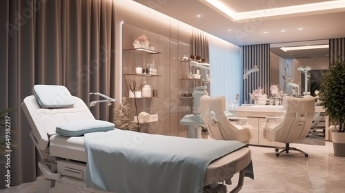 Dermatology and beauty clinic treatment Interior decoration for VIP customers by expert dermatologists. Beauty salon, spa, massage with equipment to to help relax, physiotherapy, relaxing massage.