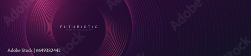 Abstract futuristic glowing circle lines on dark purple background. Modern shiny gradient geometric lines pattern. Future technology concept. Suit for cover, poster, banner, presentation, website