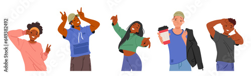 Teenager Characters Posing in Various Stances, Gestures, And Facial Expressions, Reflecting Their Evolving Identities