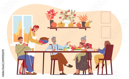Close-knit Family Gathers Around A Festively Table, Sharing Laughter, Gratitude, And A Delicious Thanksgiving Feast