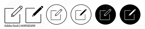 Edit icon. Online edit the document form symbol. Sign up website web app ui button vector. Pen and pencil with note sign.
