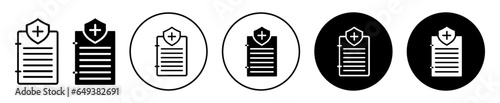 Medical insurance icon. Health care Mediclaim policy document paper symbol. Medical report with Checklist vector.