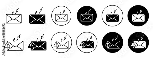 Email phishing icon. Online mail hacking malware activity symbol. Mail forgery or cyber attack to theft e mail vector.