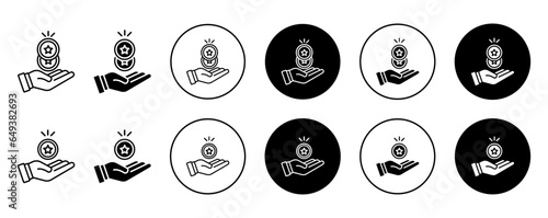 earn point icon. Receive reward coin on online purchase symbol. Royalty bonus token gift vector. Redeem referral earnings sign.