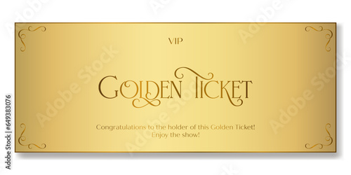 Golden ticket template in classic style for any event. For web and print.
