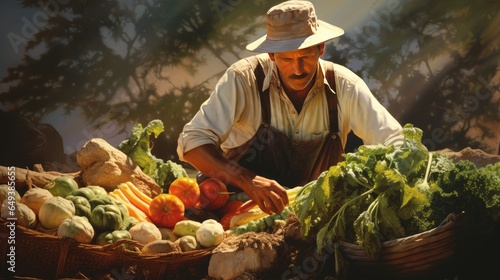 A farmer harvests a fresh crop of vegetables