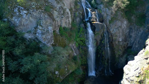 Fervenza do Toxa (Toxa Waterfall) Seen From The Air During Summer In Silleda, Pontevedra, Spain. - aerial photo