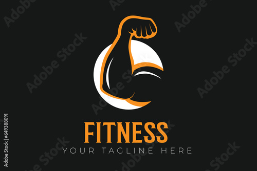 Vector fitness muscular biceps lineart gym logo design template
