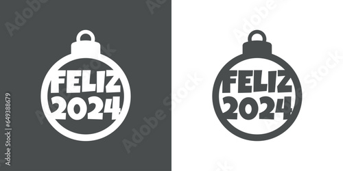 Tiempo de Navidad. Logo con silueta de bola de navidad con texto Feliz 2024 en español para su uso en invitaciones y felicitaciones